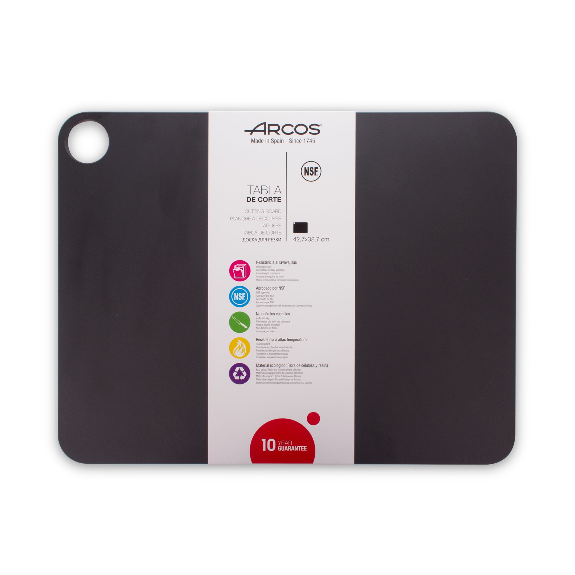 Доска разделочная 38х28 см, цвет черный, ARCOS, Испания