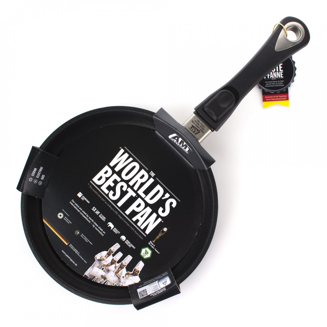 Сковорода с антипригарным покрытием, диаметр 24 см, высота 4 см, съемная ручка, литой алюминий, толщина дна 10 мм, серия Frying Pans, AMT, Германия