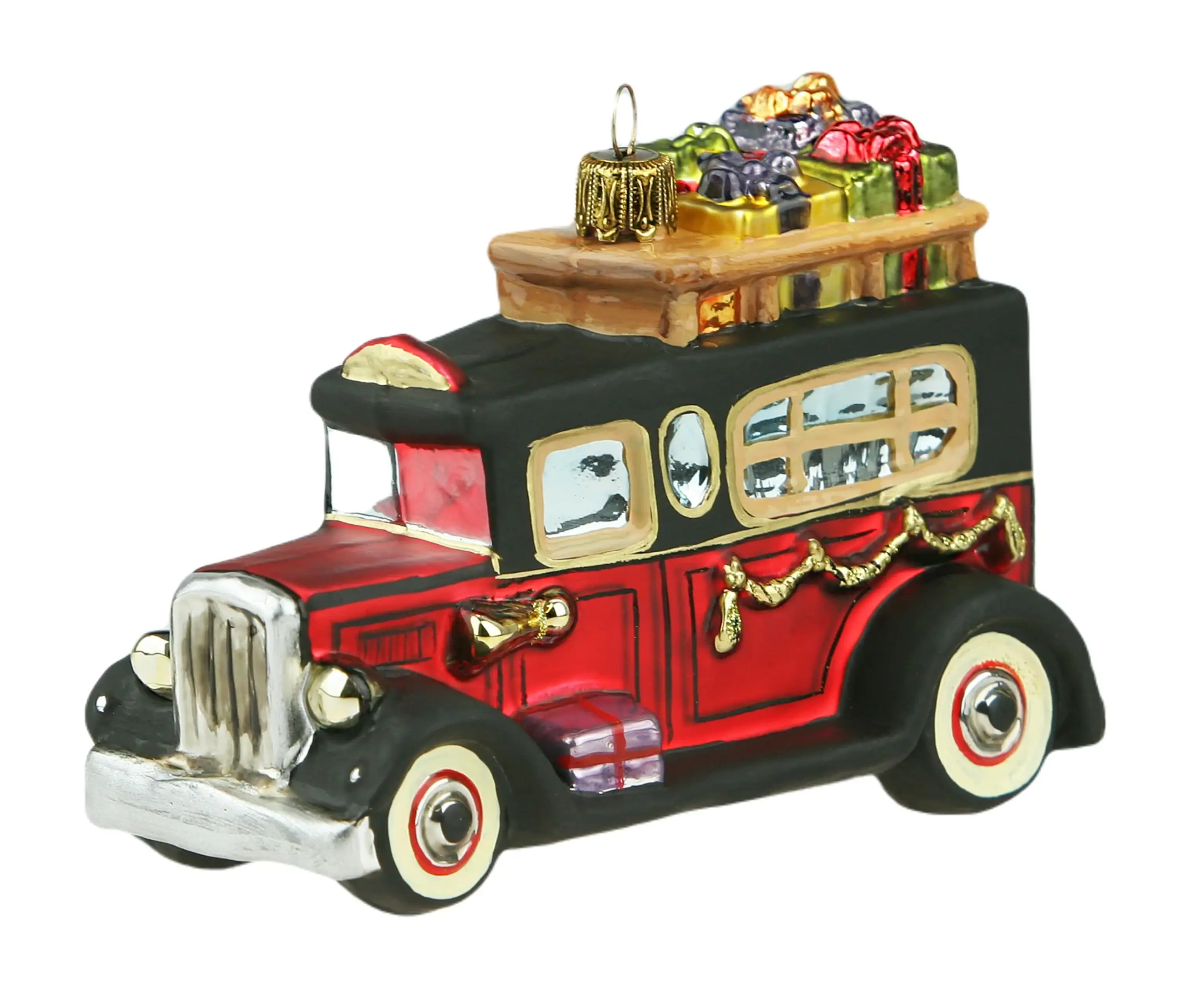 Ёлочная игрушка Винтажная машина с подарками стекло Komozja Family