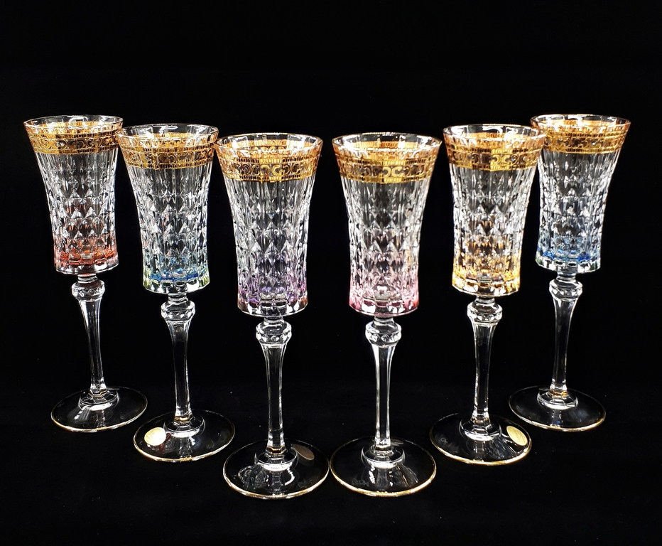 Набор: 6 бокалов для шампанского, серия Цветная Флоренция, хрусталь. Италия