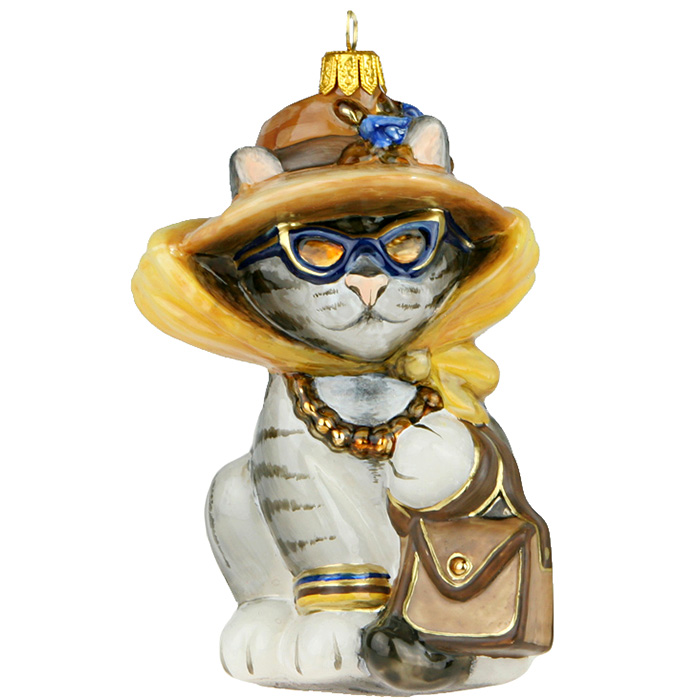 Ёлочная игрушка Модная кошка с сумкой стекло Komozja Family