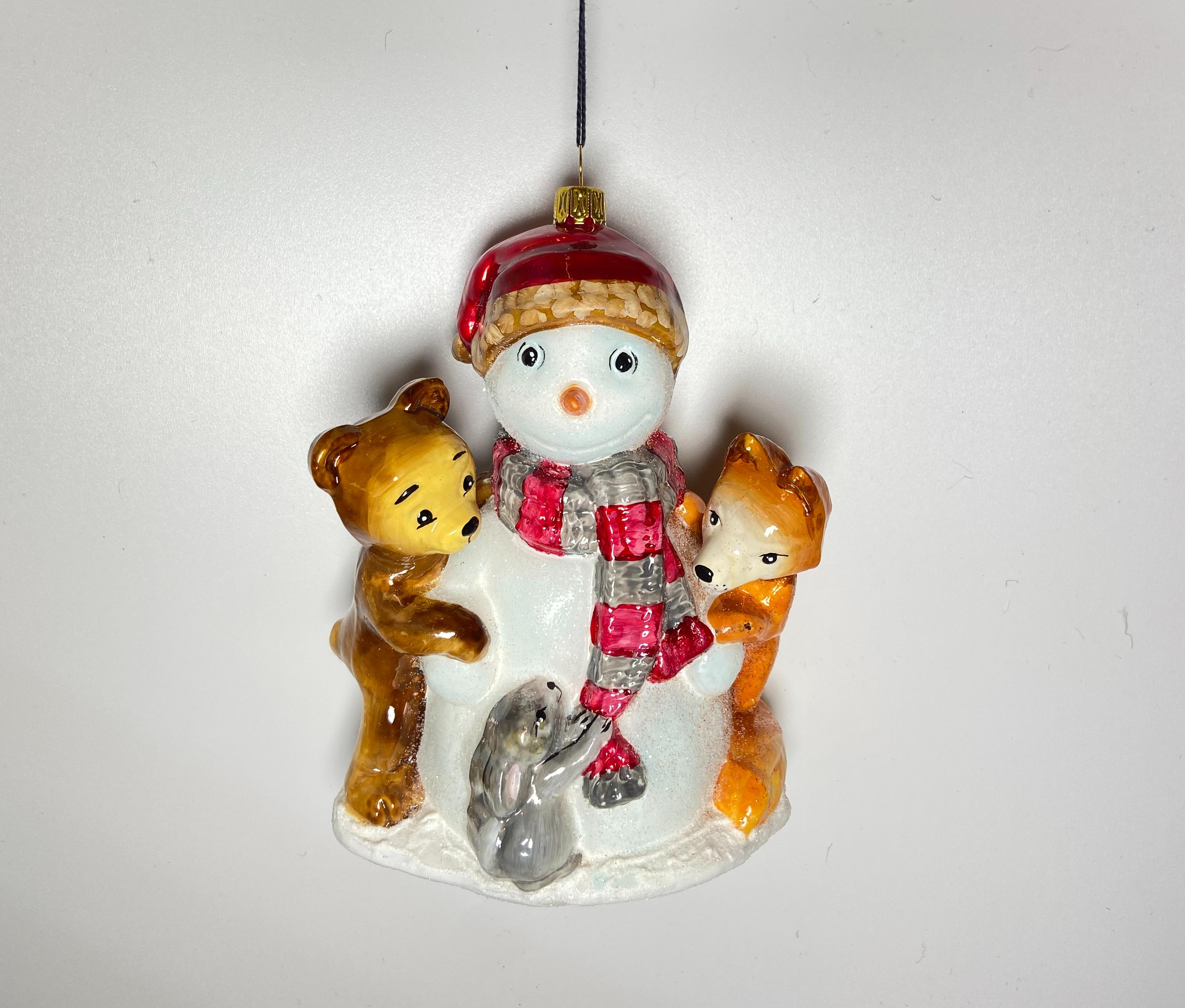 Ёлочная игрушка Животные лепят снеговика стекло Komozja Family