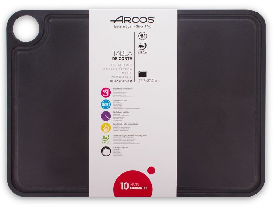 Доска разделочная с желобом, цвет черный, 45х33 см. ARCOS, Испания
