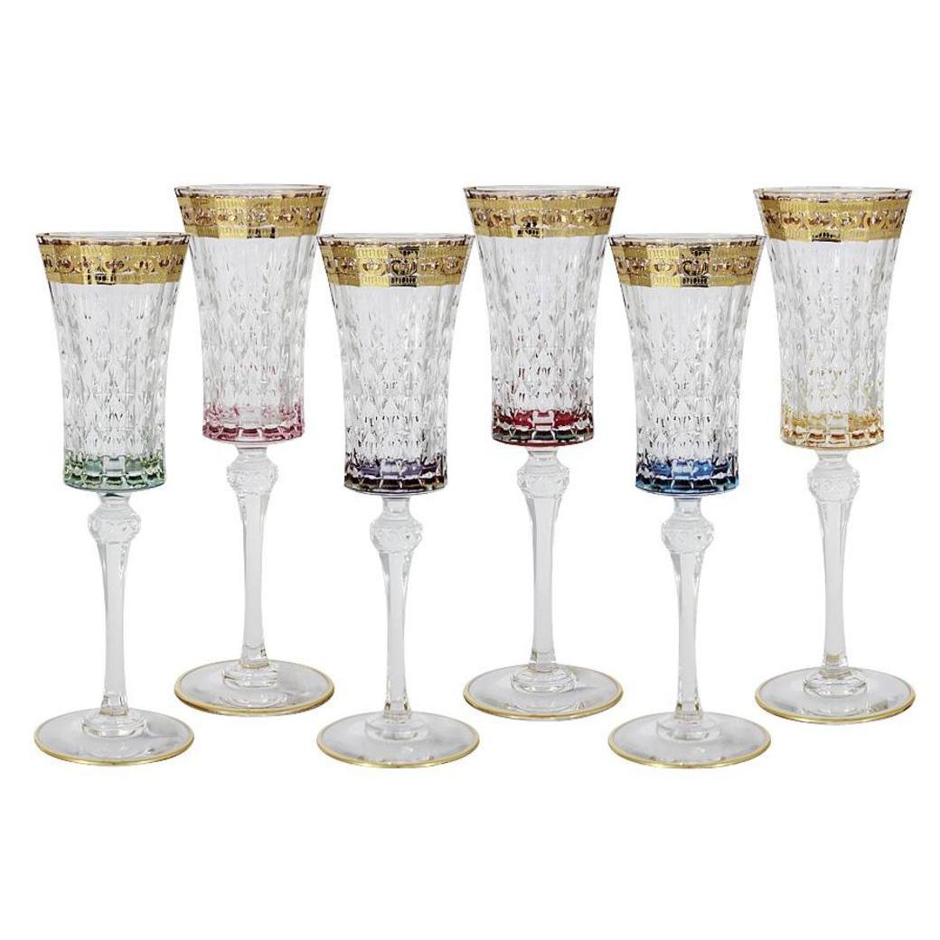 Набор: 6 бокалов для шампанского, серия Цветная Флоренция, хрусталь. Италия
